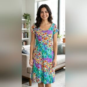 Jams World Teal & Purple Floral Patchwork Midi Dress